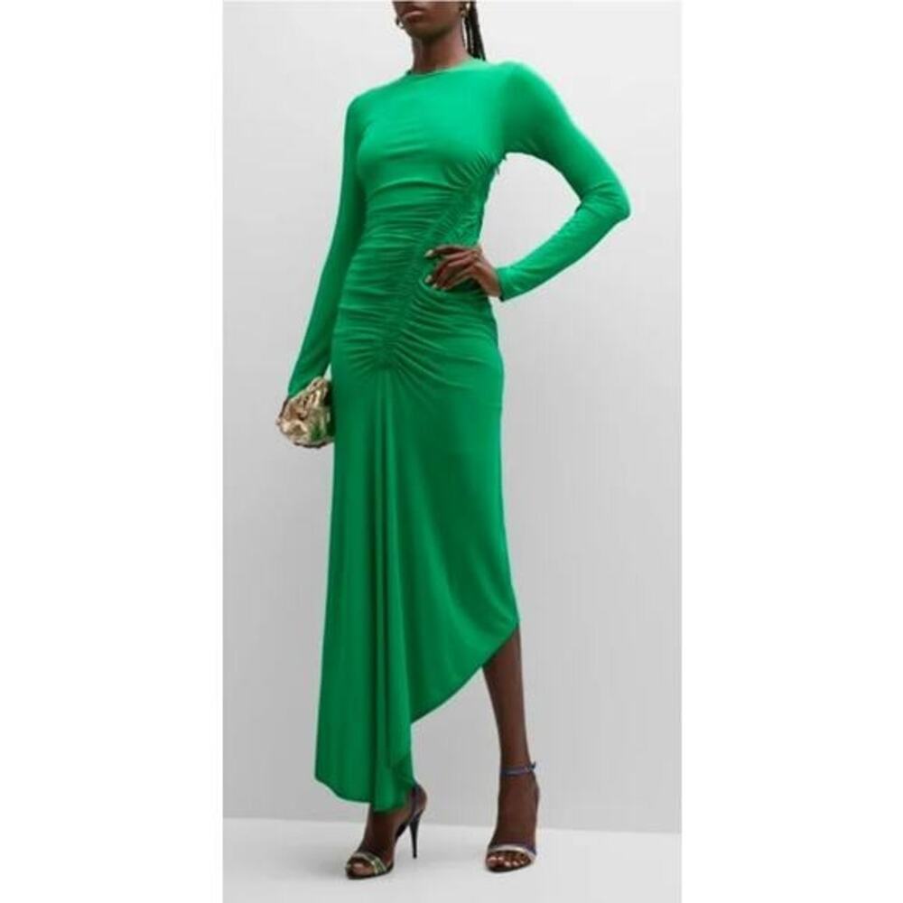 A.L.C. Women's Green Adeline Asymmetric Long Sleeve Ruched Maxi Dress Size L